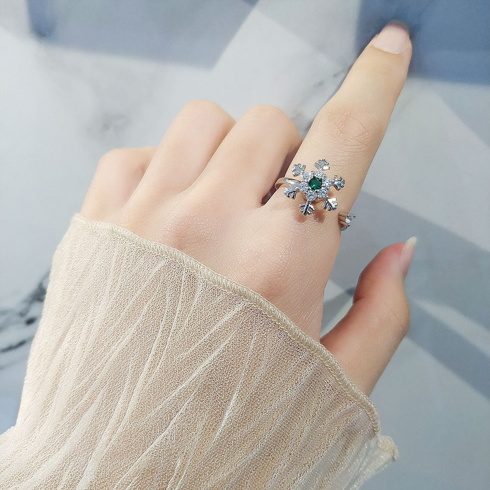 Simple Rotatable Decompression Snowflake Female Open Personalized Niche Rings