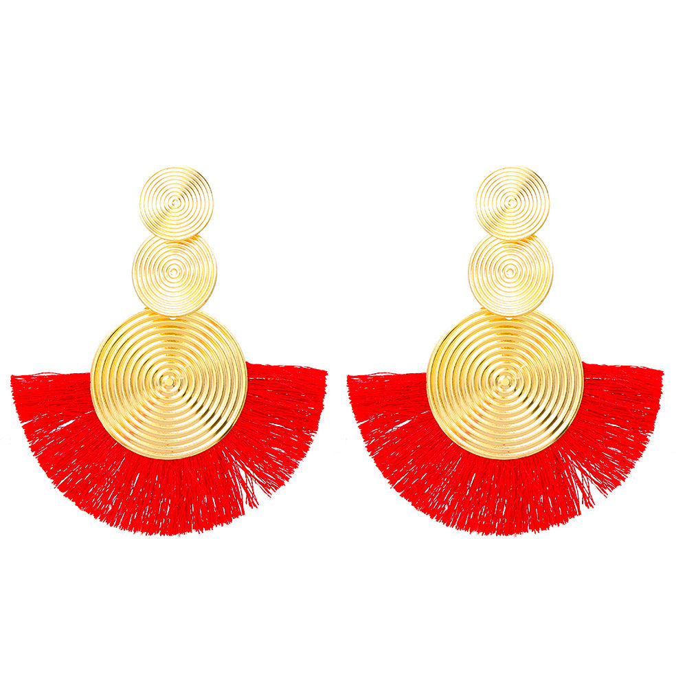 Women's Style Exaggerated Alloy Circle Tassel Temperament Earrings