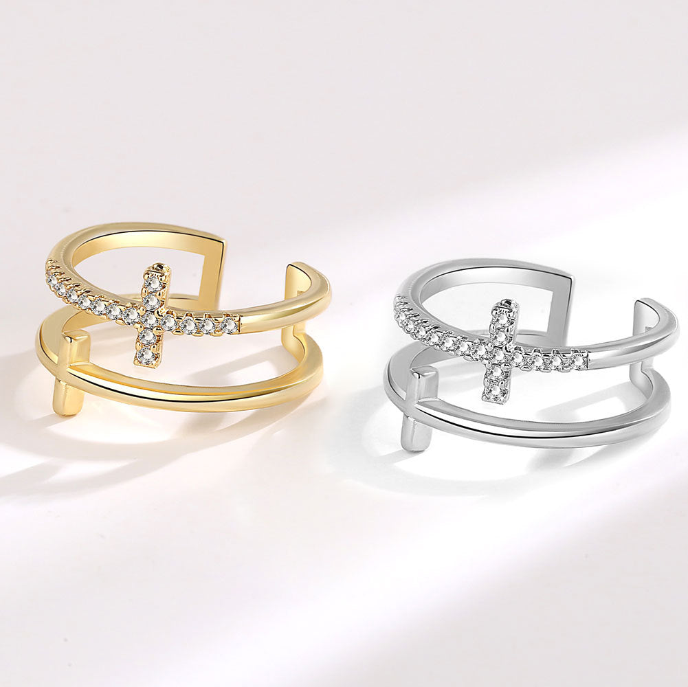 Layer Cross Female Stylish Glossy Opening Rings
