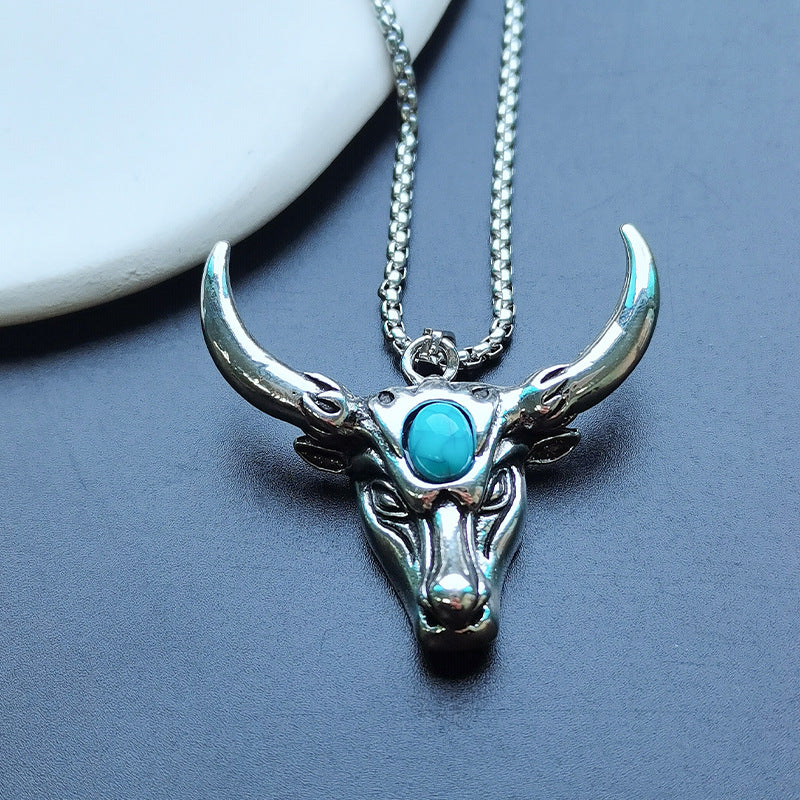 Colliers Tophus vintage en alliage avec pendentif tête de taureau pour hommes