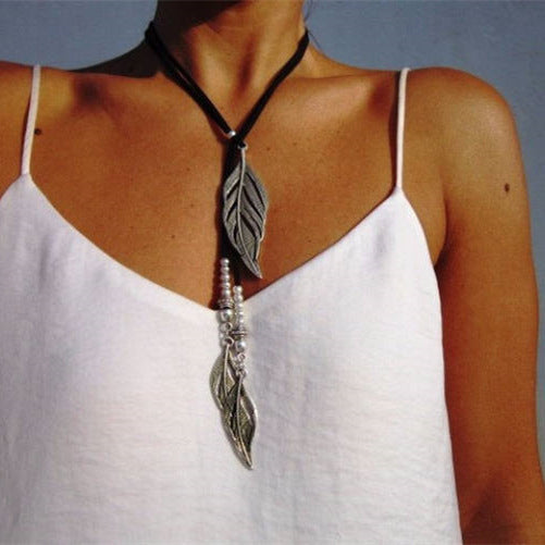 Pendentif en alliage artistique rétro mode double colliers