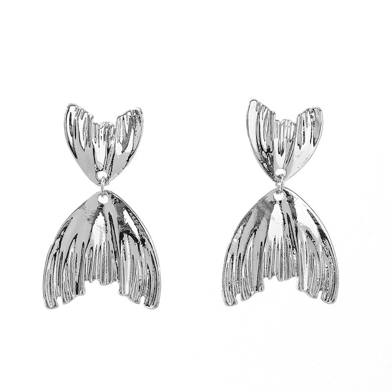 Metal Cold Style Pleated Fishtail Shape Unique Design Earrings