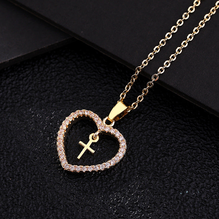 Fashion Ornament Colorful Zircon Geometric Cross Necklaces