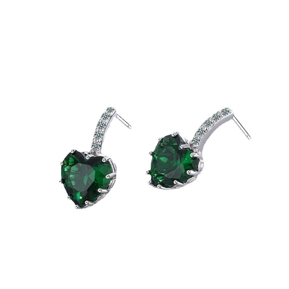 Women's Fashion Zircon Sea Blue Love Heart Earrings