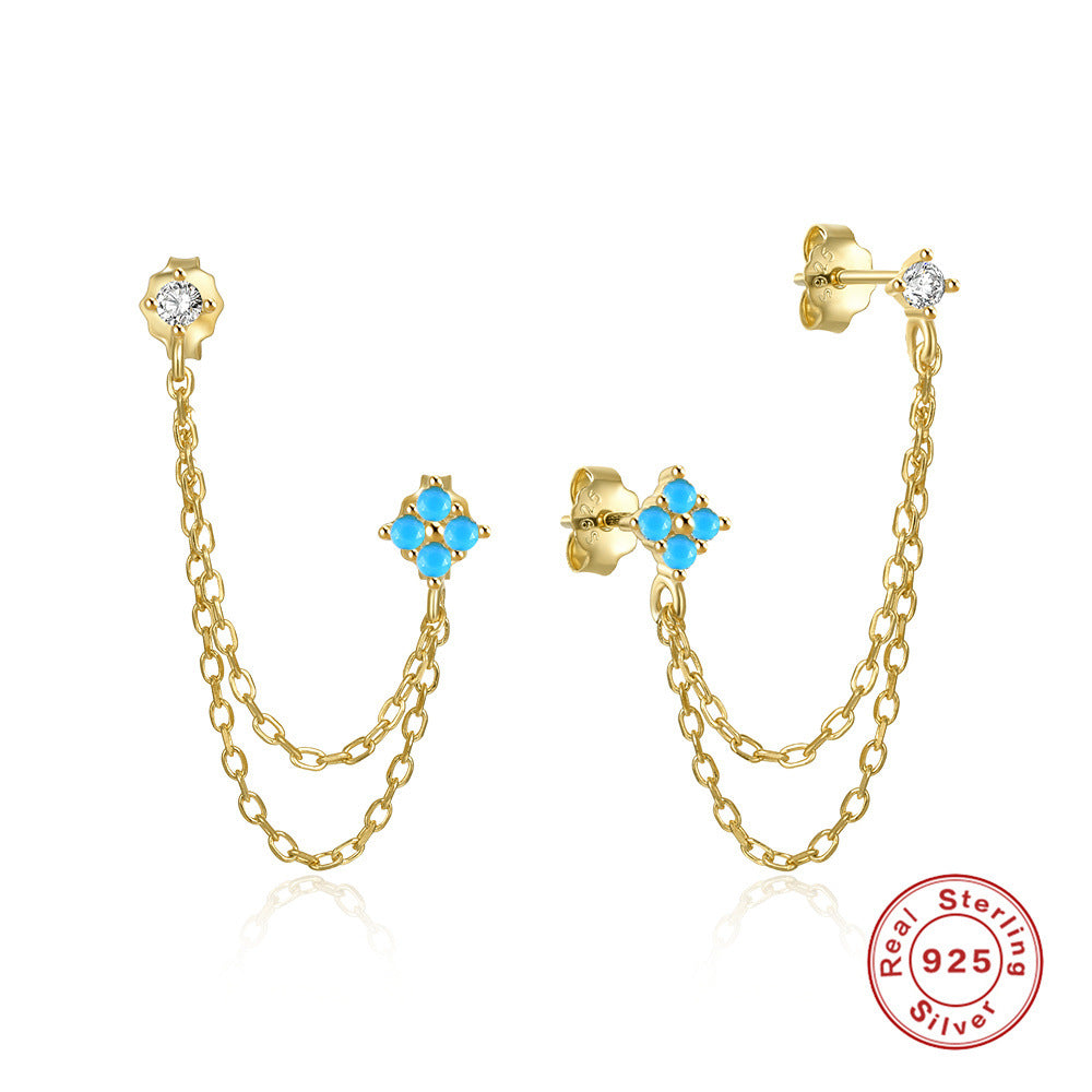 Boucles d'oreilles en forme de chaîne et de diamants pour femmes, Style argent sterling