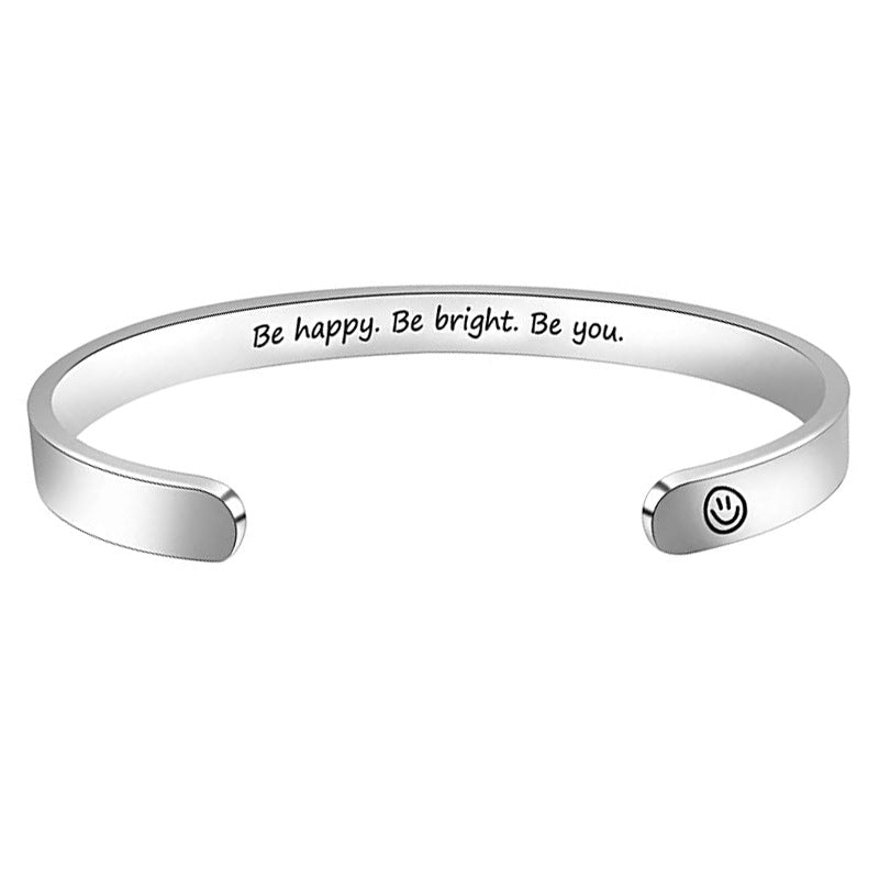 Steel Open-ended Titanium Inspirational Lettering Graduation Gift Bracelet