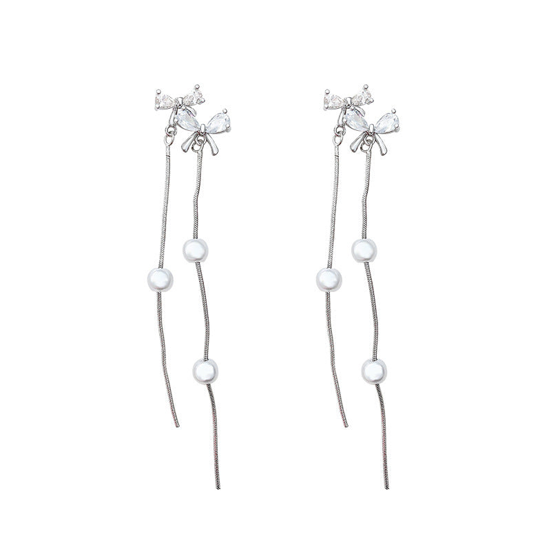 Pearl Female Temperament Long Tassel Ear Earrings