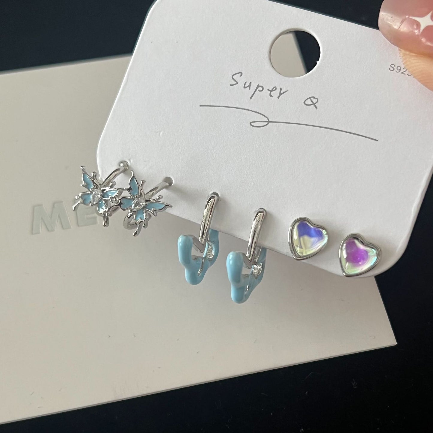 Color Zircon Earings Set Small And Simple Love Earrings