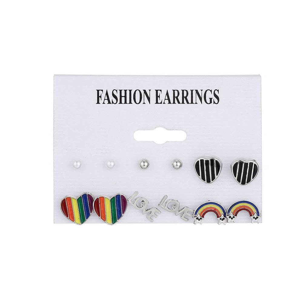 Rainbow Suit Combination Bow Heart-shaped Gay Earrings