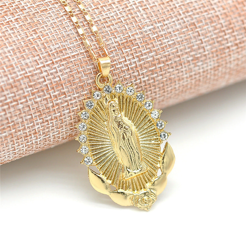 Virgin Mary Diamond Alloy Pendant Fashion Retro Ethnic Sweater Necklaces