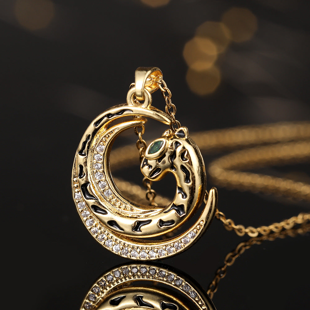 Drop Oil Leopard Copper Zircon Gold-plated Necklaces