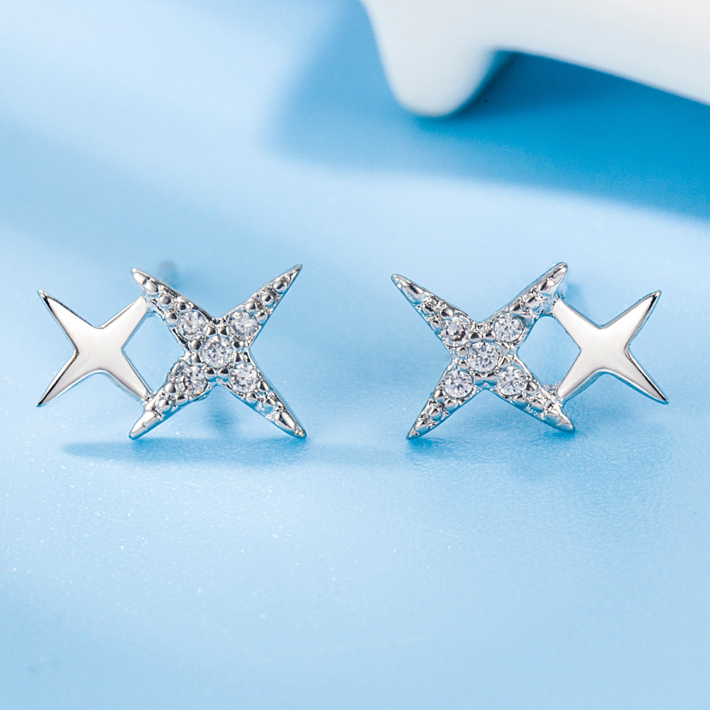 Einfache Sternohr-Ohrringe für Damen mit Zirkon und glänzendem Diamant