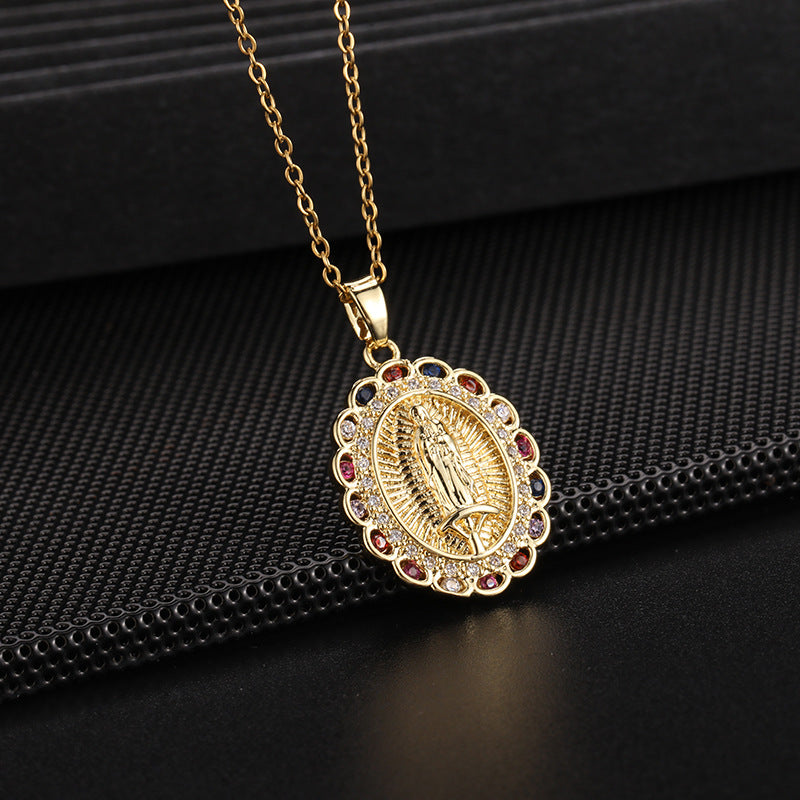 Women's Religious Copper Micro Inlay Colorful Zircon Pendant Necklaces