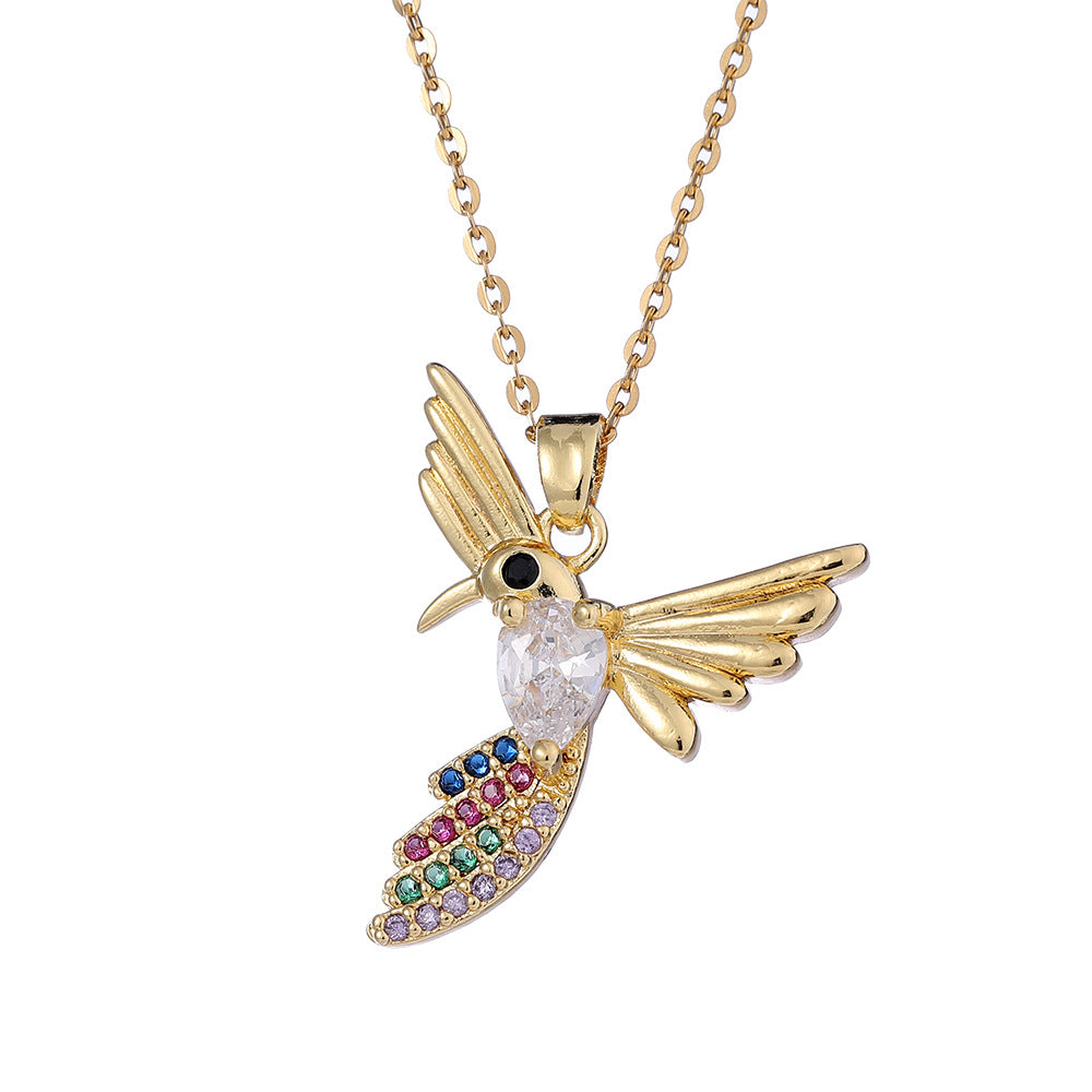 Pearl Hummingbird Pendant Female Flying Bird Titanium Necklaces