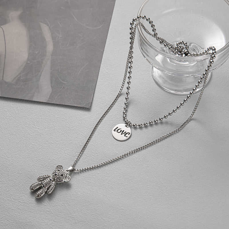 Women's Letter Double Layer Twin Suit Long Necklaces