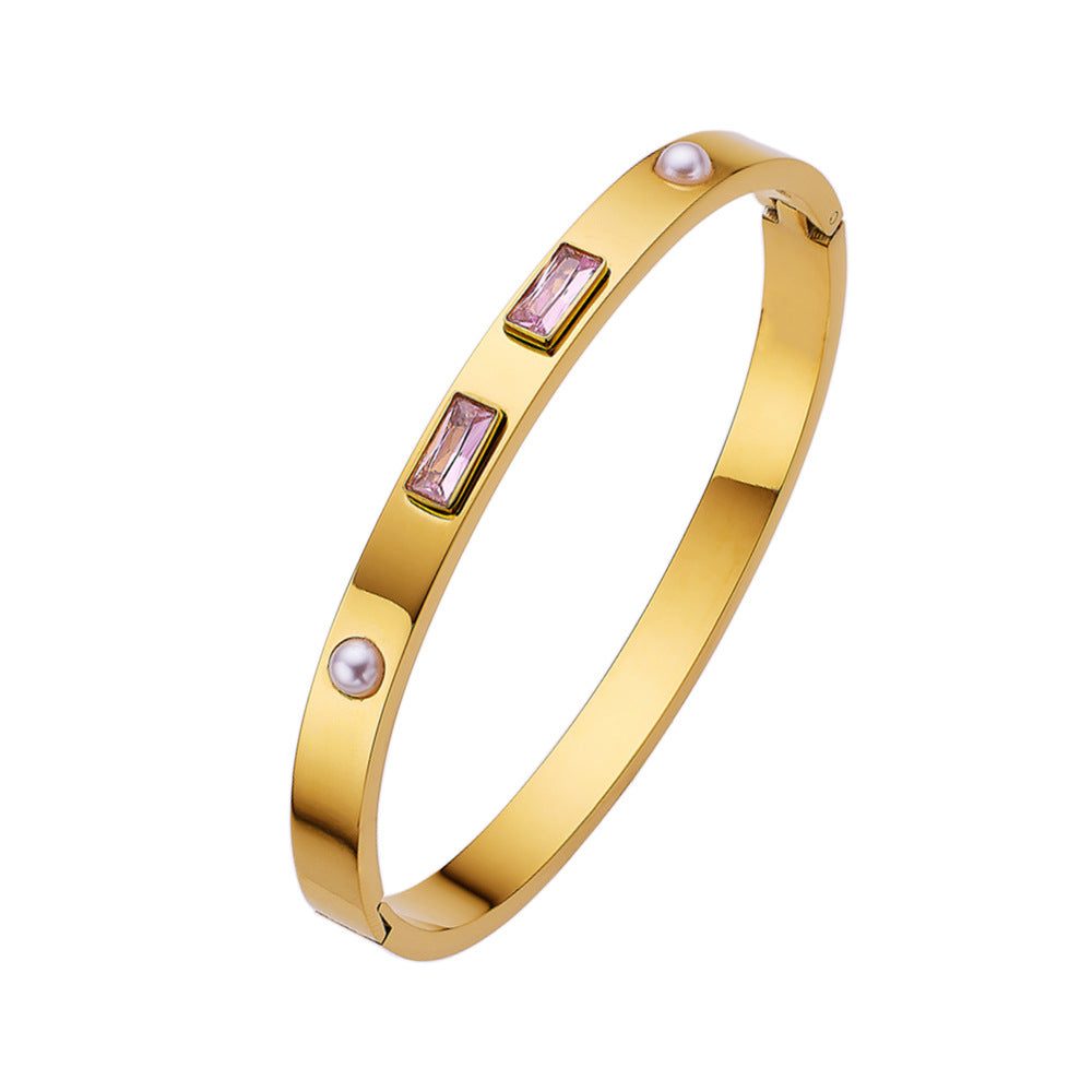 Women's Pearl Titanium Steel High-grade Zircon Buckle Bracelet