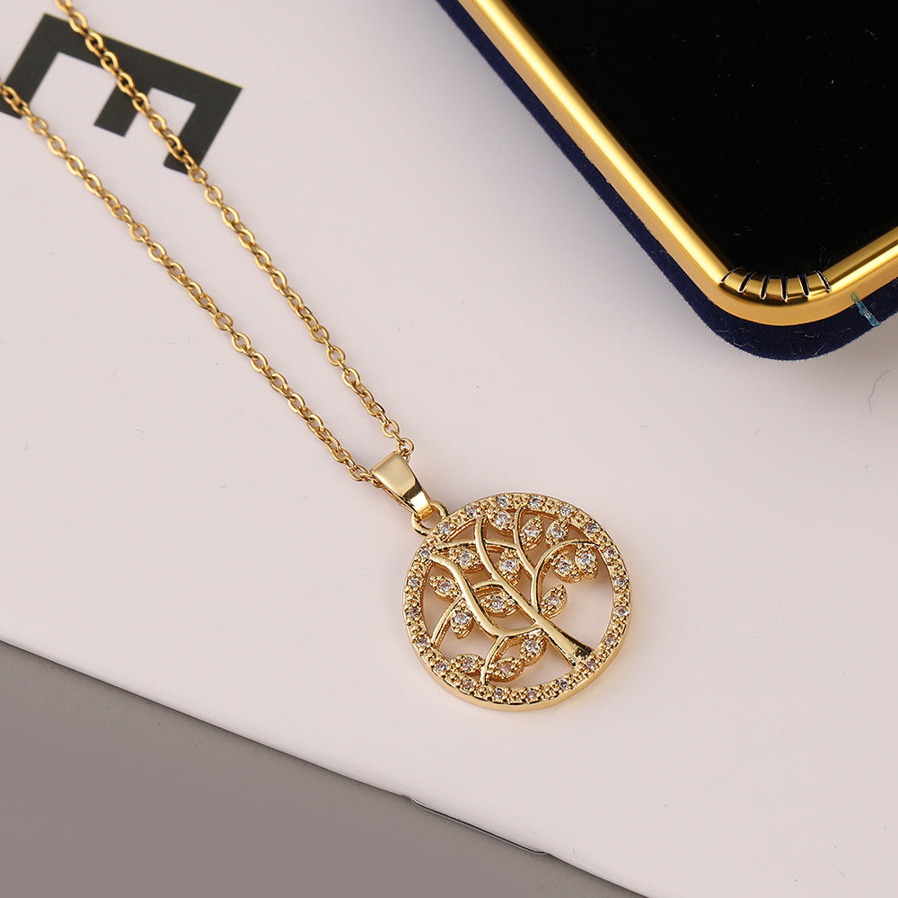 Colliers de palmiers en cuivre avec arbre de vie en zircon incrusté