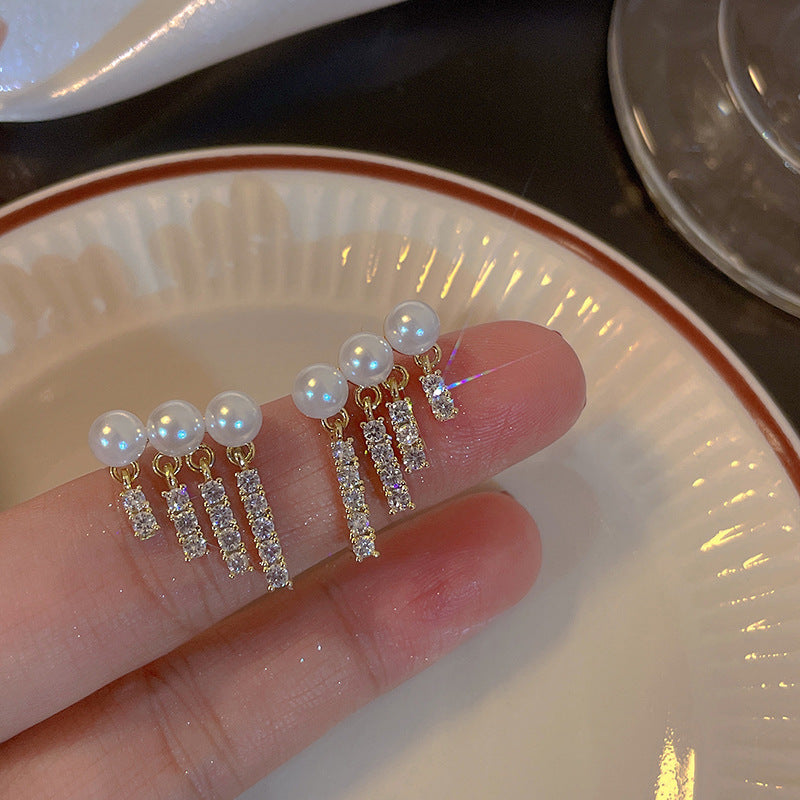 Gang Drill Pearl Tassel Irregular Geometric Pendant Earrings