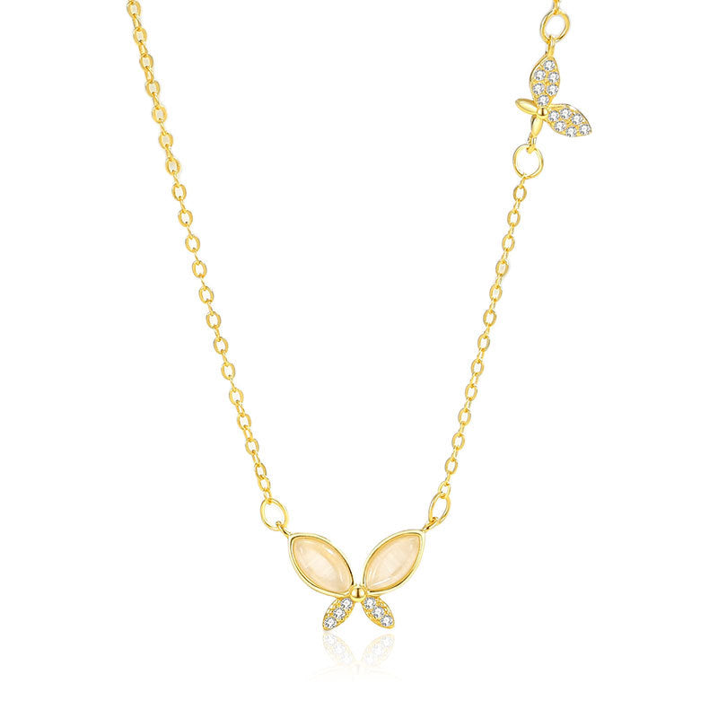 Women's Sier Fresh Butterfly Zircon Niche High Necklaces