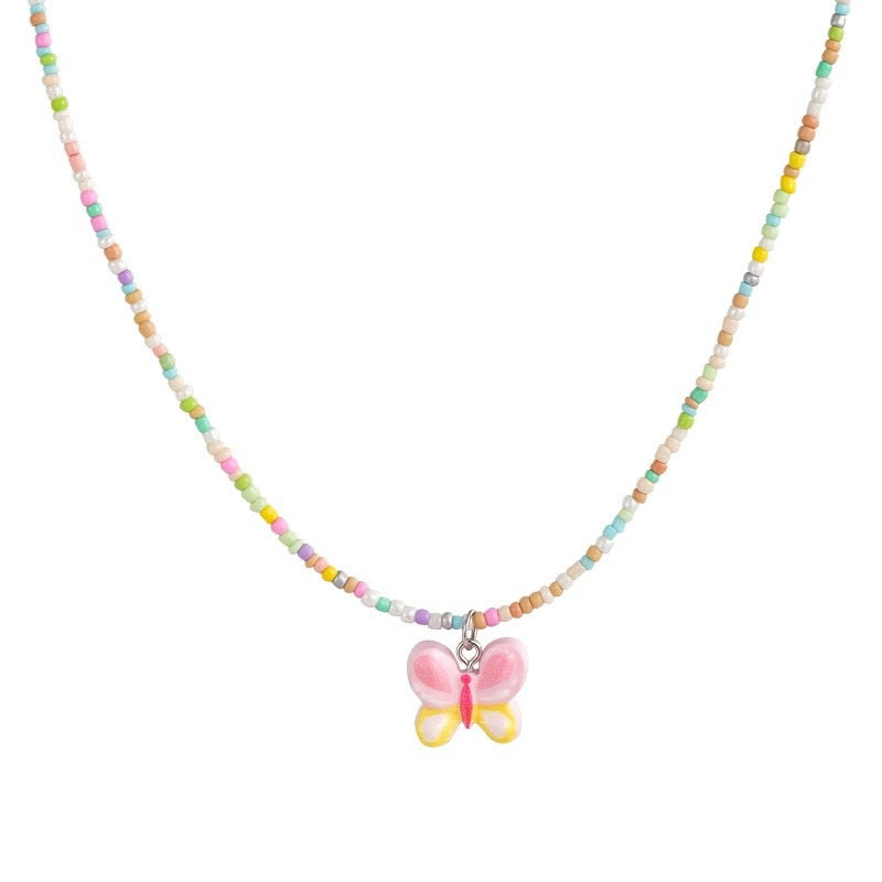 Pendentif papillon pour femmes, colliers d'été doux et frais de couleur Dopamine