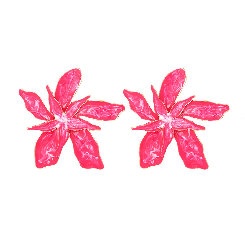 Exaggerated Alloy Glaze Flowers Unique Super Fairy Mori Style Enamel Earrings