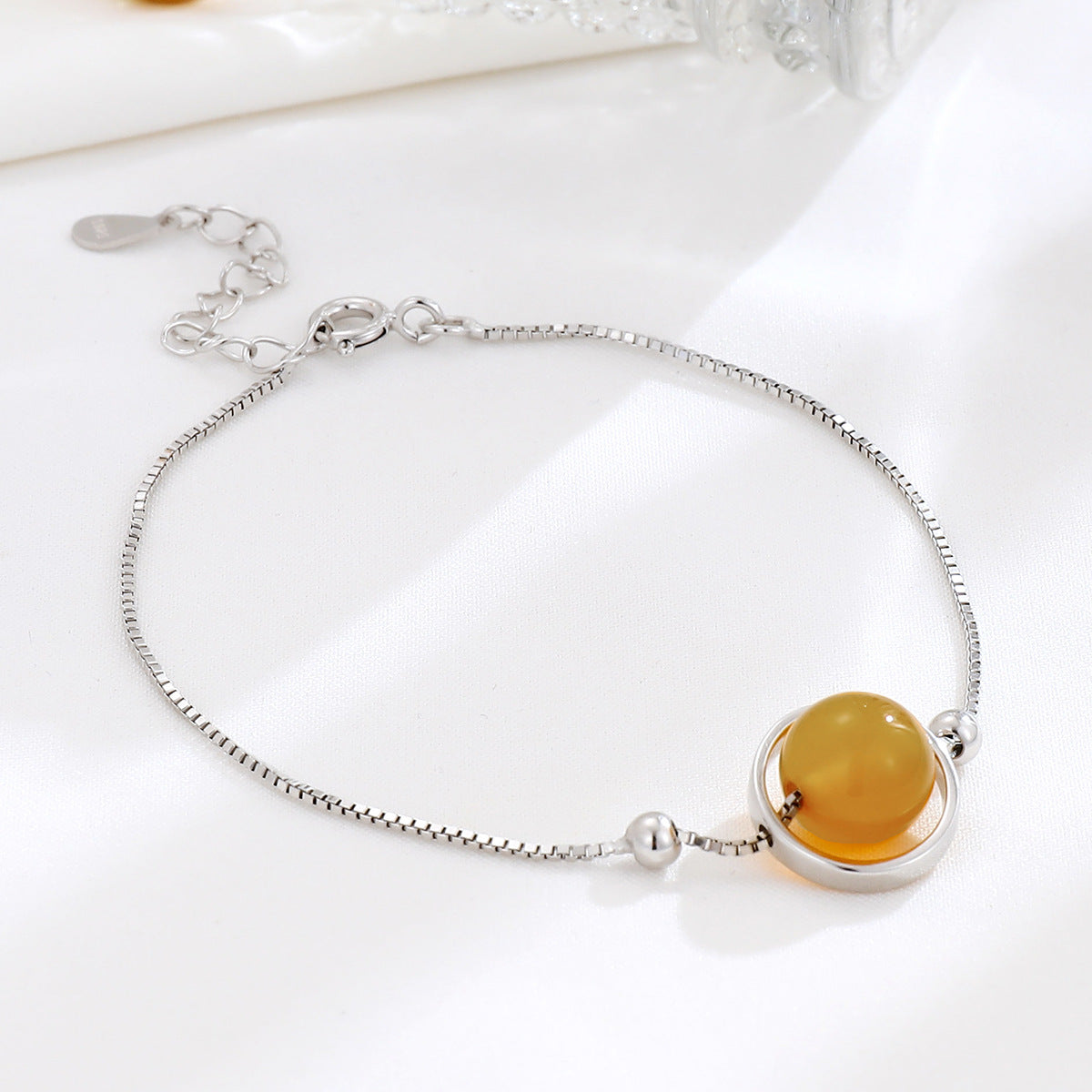 Women's Sier Geometric Circle Citrine Temperamental Minority Fashion Ornament Light Bracelets