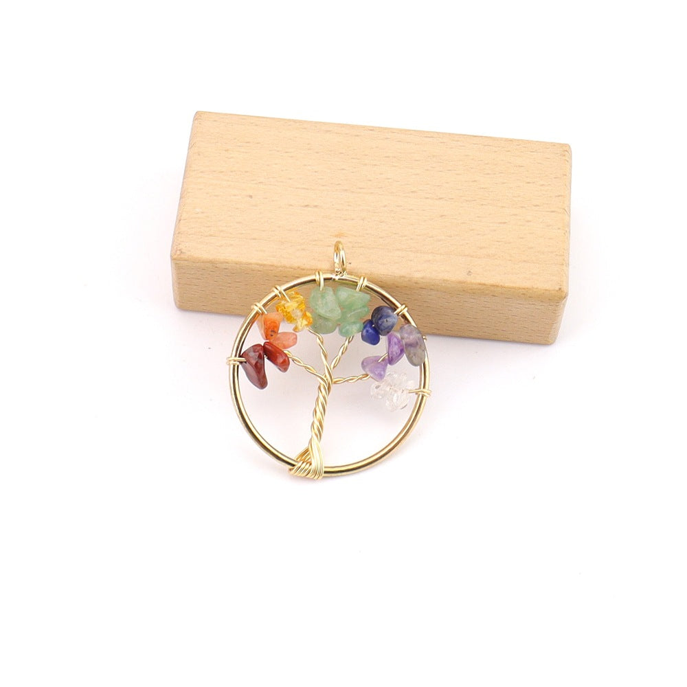 Crystal Gravel Winding Colorful Tree Of Life Stone Necklace
