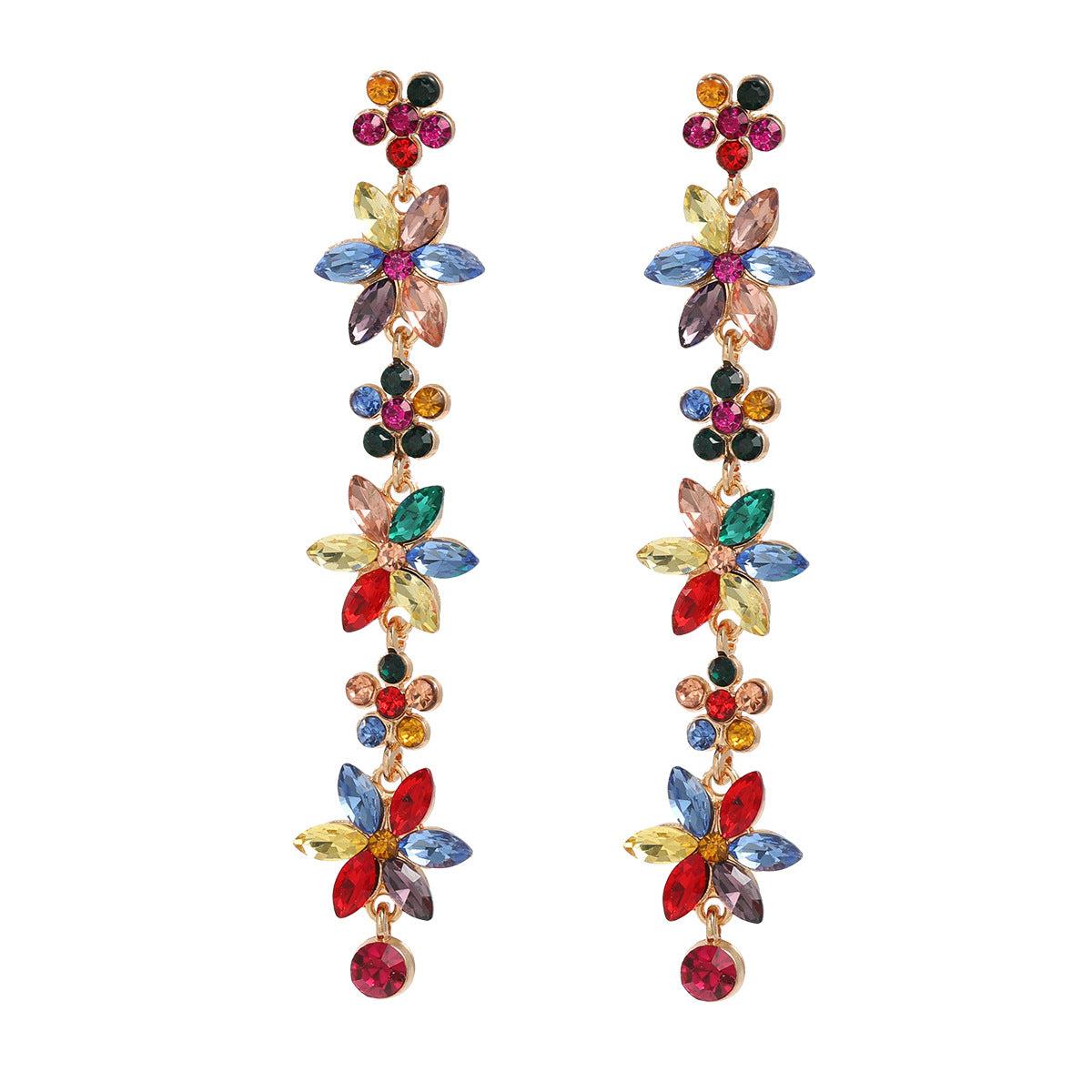 Women's Stylish Colored Diamond Flower Elegant Alloy Earrings