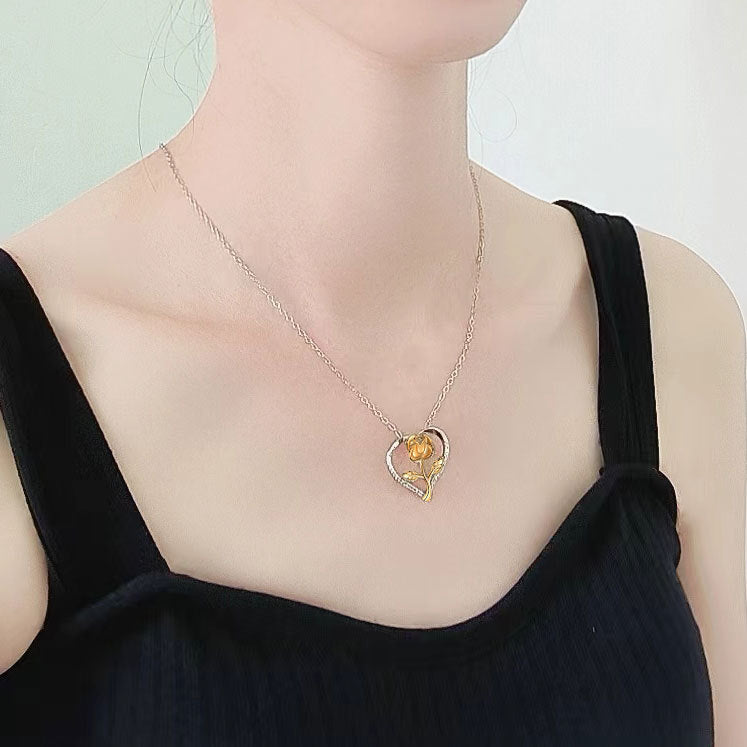 Women's Three-dimensional Rose Color Separation Electroplating Pendant Necklaces