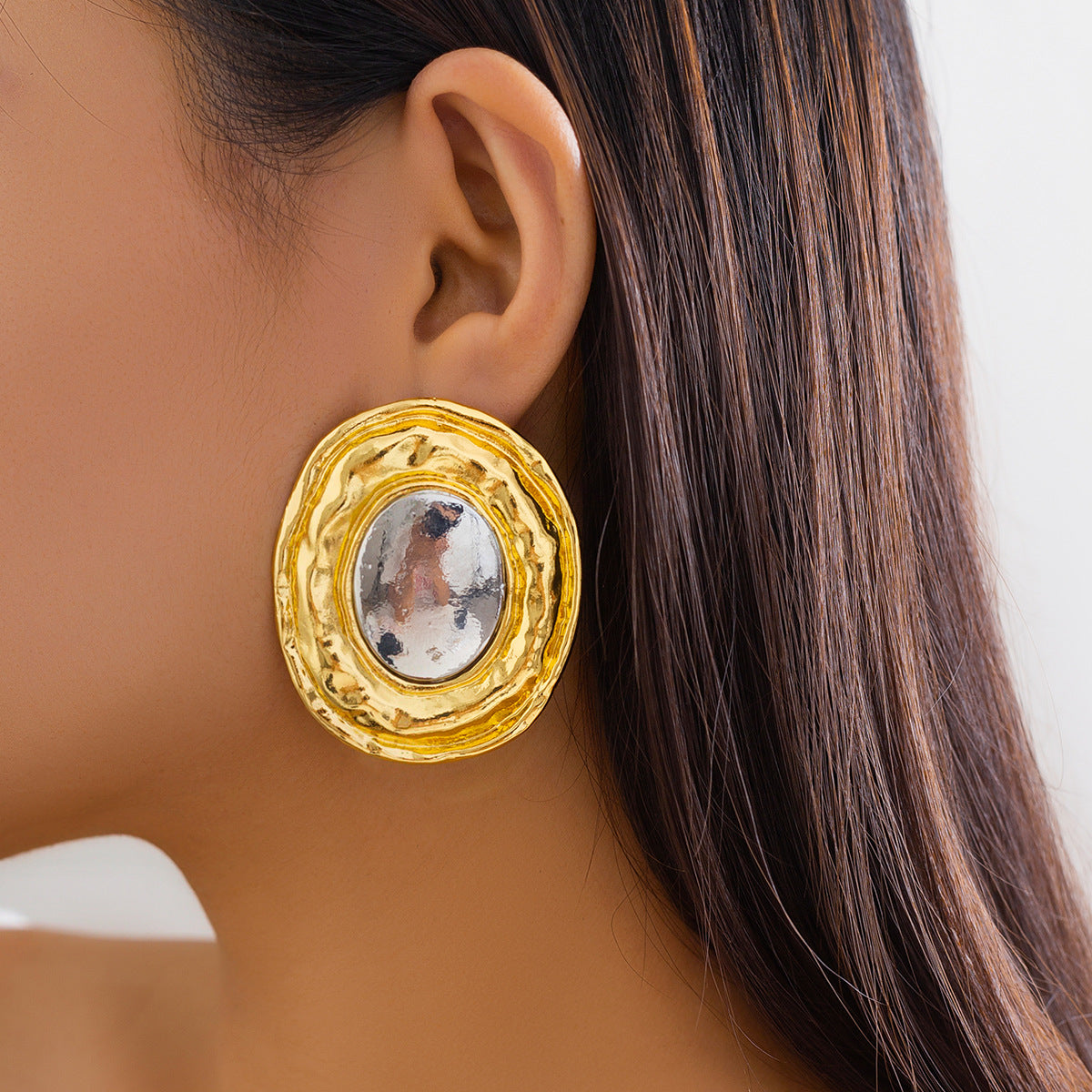 Übertriebene, ovale, glänzende, anmutige, geometrische Vintage-Ohrringe für Damen