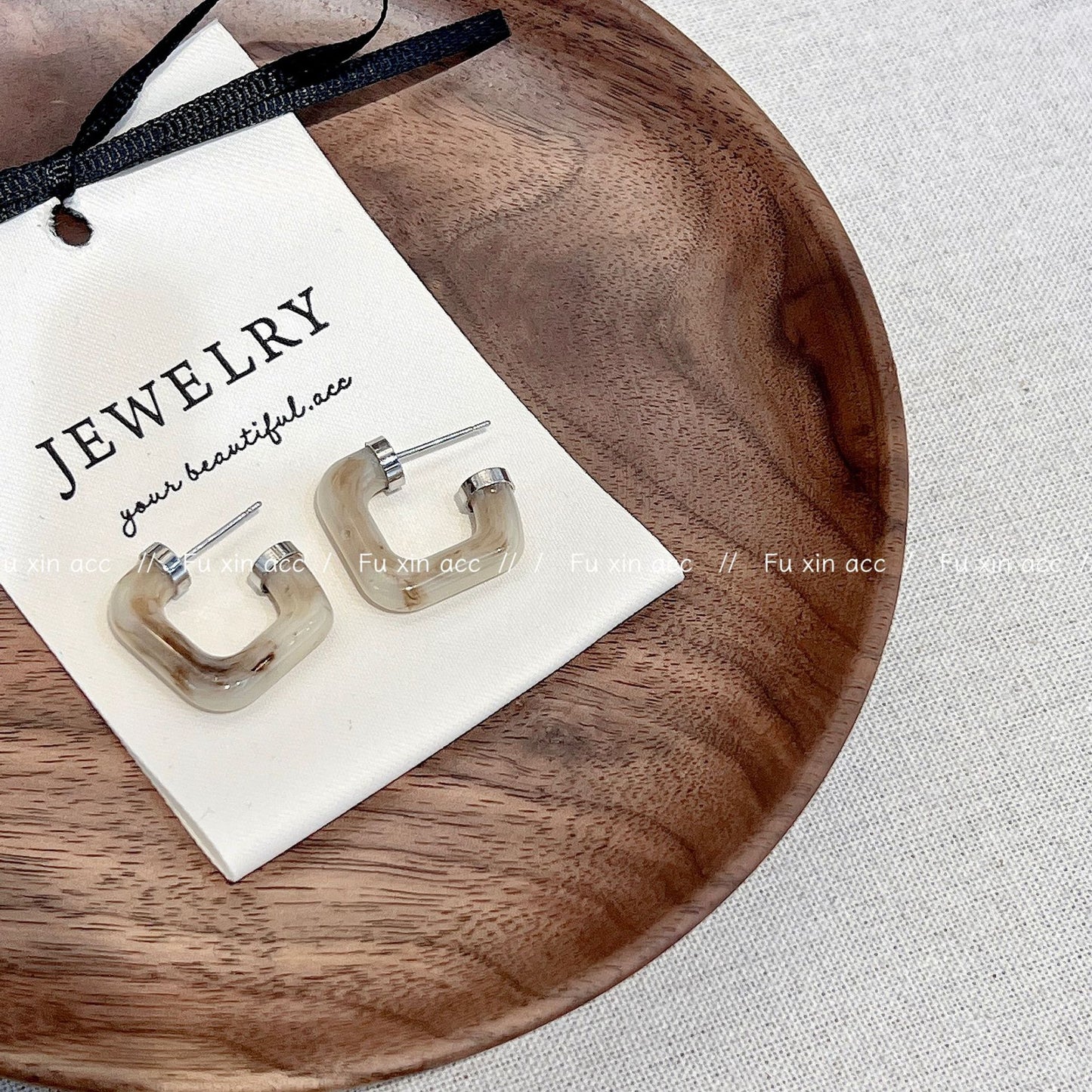 Minimalist Brown Square Ear Light Luxury Minority Design Sense Earrings
