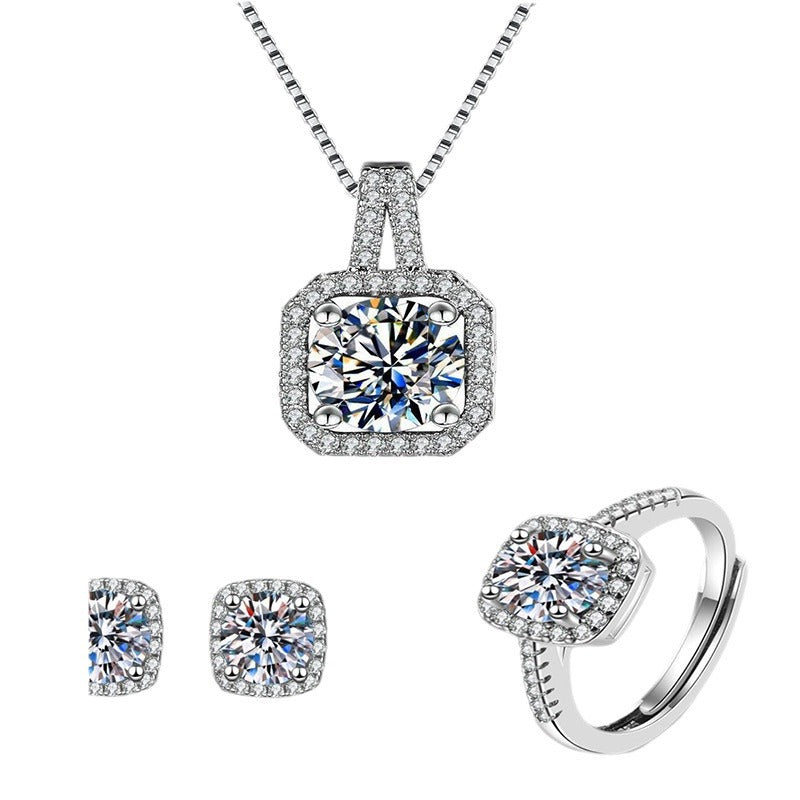 Summer Copper Inlaid Zircon Three-piece Geometric Jewelry Set