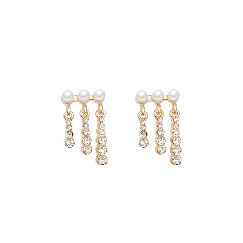 Women's Needle Pearl Tassel Rhinestone Design Advanced Earrings