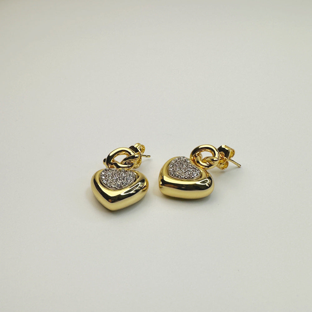 Women's And Compact Heart-shaped Diamond Sier Needle Earrings