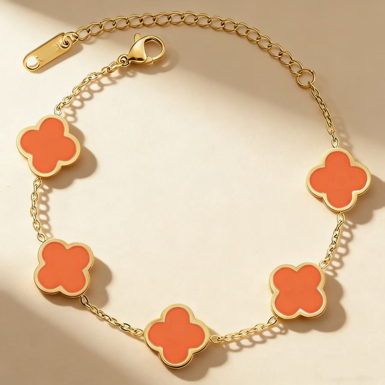 Women's Stylish Glossy Four-leaf Clover Titanium Steel Gold-plated Double-sided Bracelet