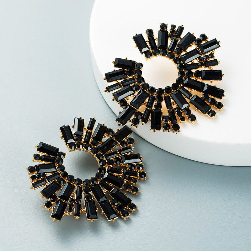 Alloy Inlaid Color Rhinestone Sunflower Female Super Earrings