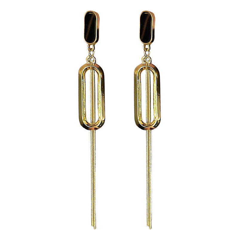 Hollow Geometric Tassel Metal Design Minority Fashion Earrings