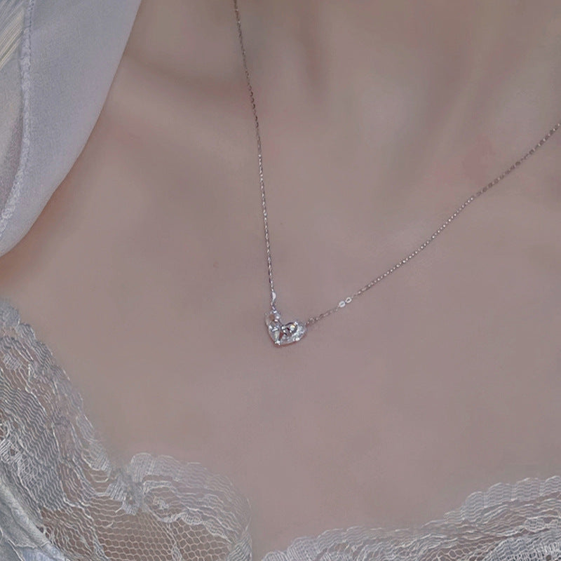 Sier Bow Love Female Sweet Temperament Clavicle Chain Light Necklaces