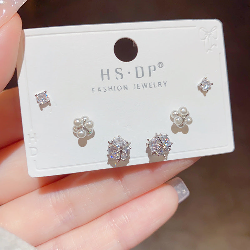 Boucles d'oreilles hautes en forme d'aiguille en argent, combinaison de perles en Zircon