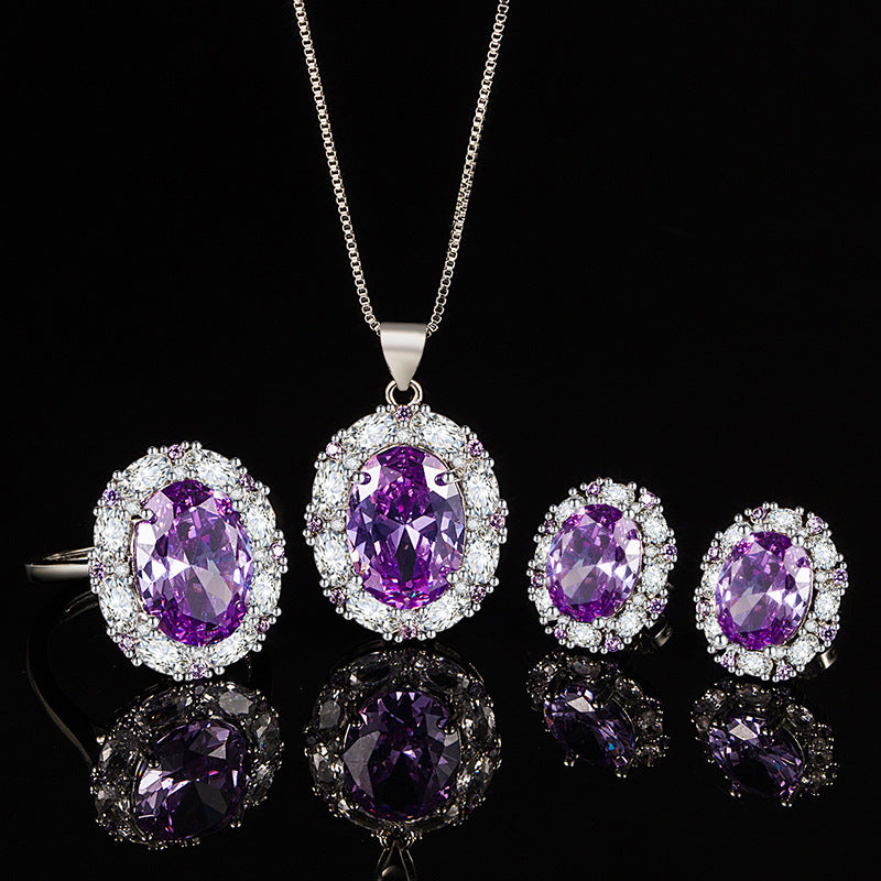 Popular Big Diamond Purple Zircon Colored Gems Jewelry Set