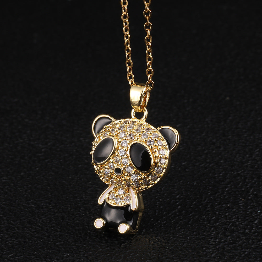 Copper Zircon Plated Real Gold Panda Necklaces