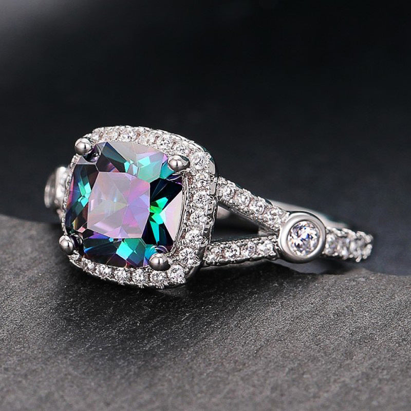 Women's Colorful Square Wedding Exquisite Design Engagement Ceremony Rings