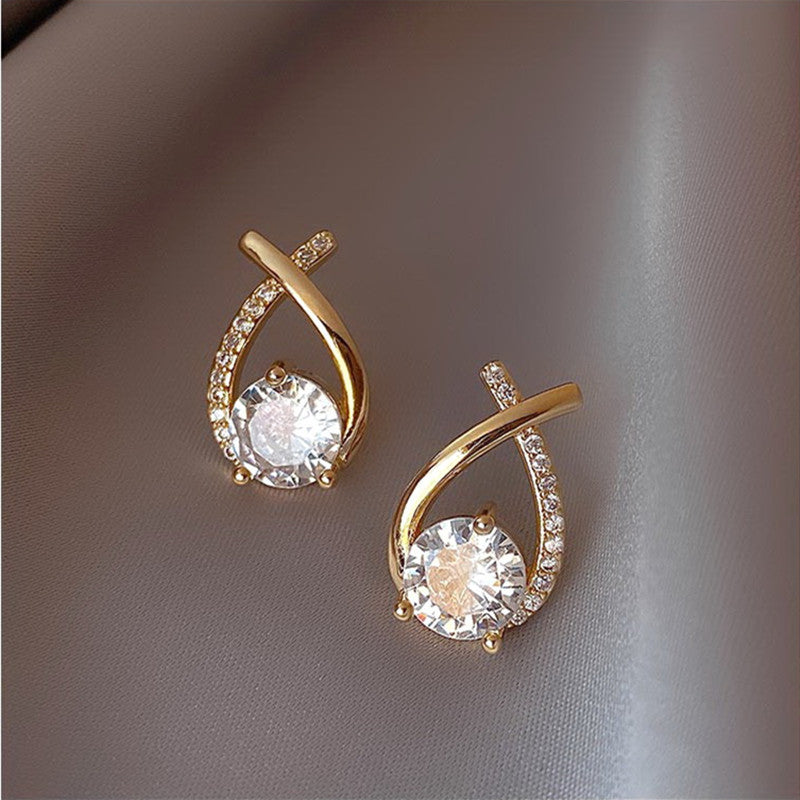 Classic Style Temperament Female Cross Zircon Earrings