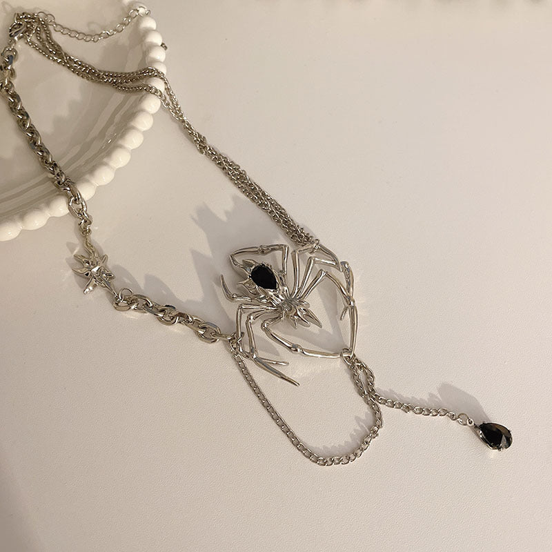 Style Personality Spider Black Gem Clavicle Chain Necklaces