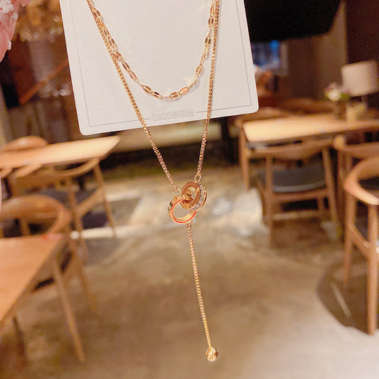 Women's Titanium Steel Double Layer Twin Cold Style Clavicle Necklaces