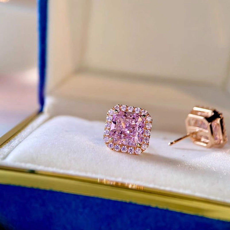Style tempérament féminin princesse boucles d'oreilles carrées en Zircon