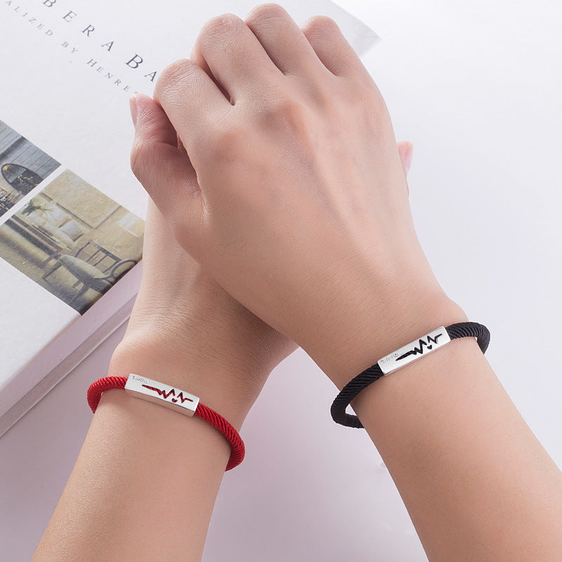 Wind Simple Ecg Woven Black And Red Rope Bracelets