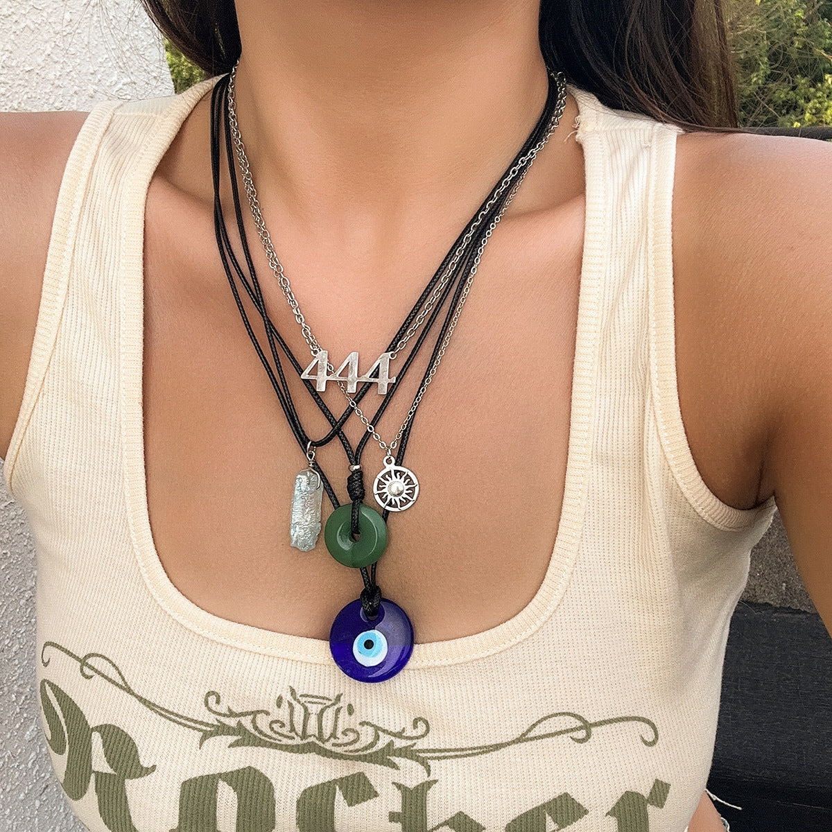 Damen Vintage Teufelsauge Türkis Anhänger Perlenketten