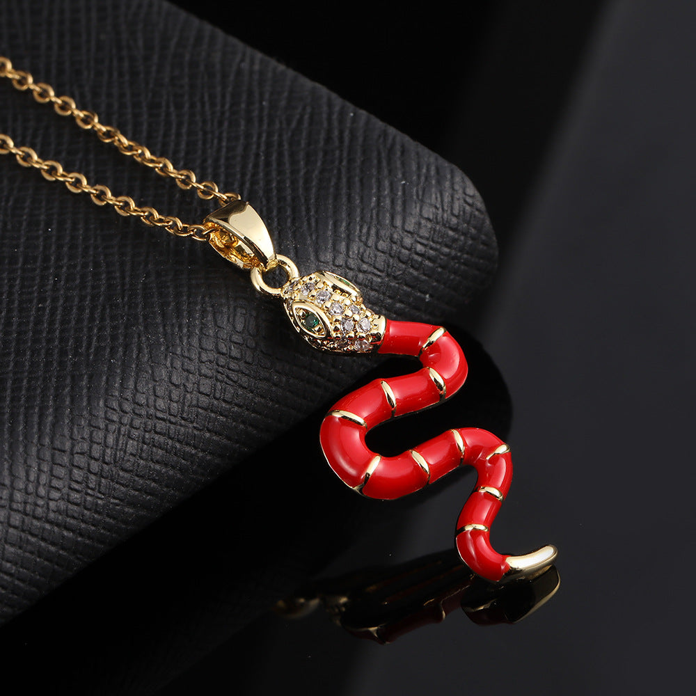 Fashionable Colorful Animal Snake Pendant Female Design Copper Zircon Necklaces