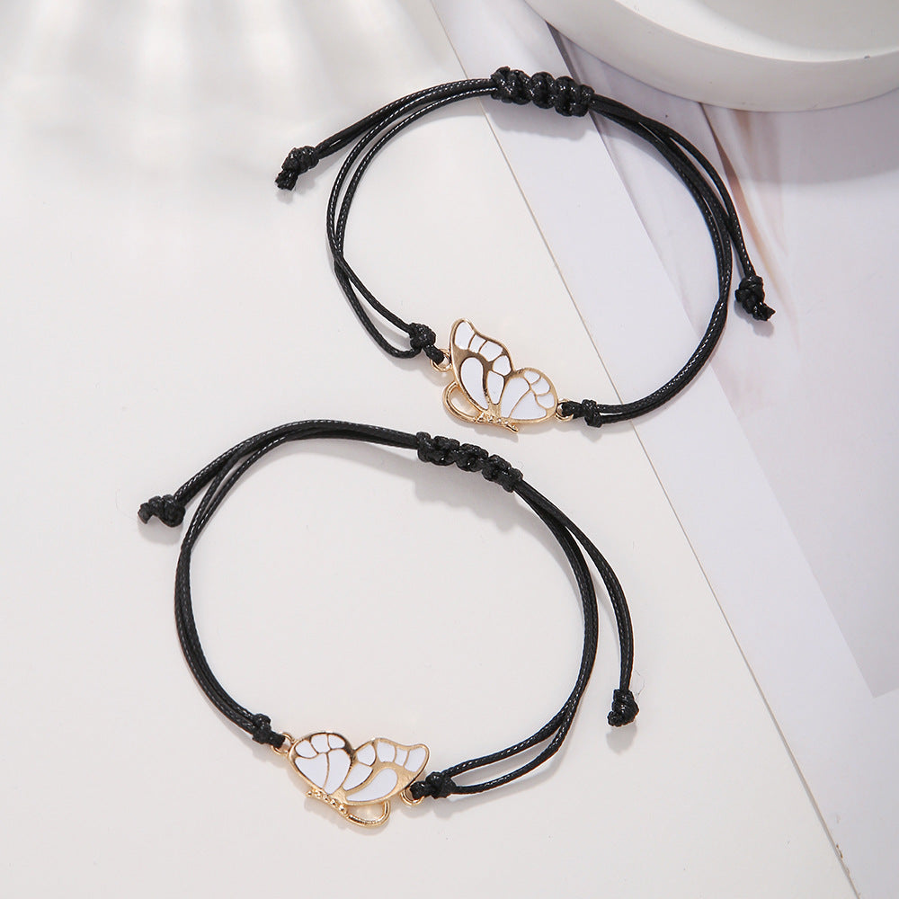 Women's Alloy Oil Dripping Butterfly Suit Woven Bracelets